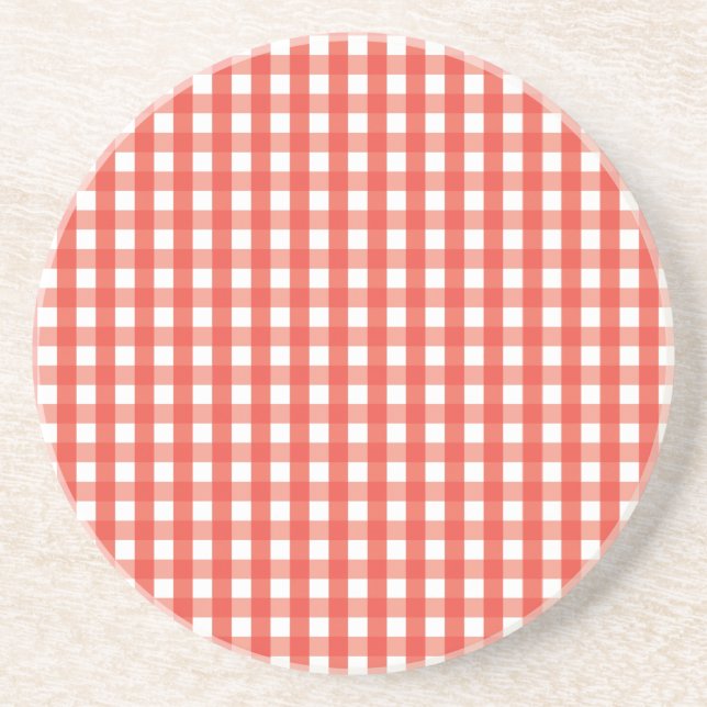 Red Gingham Check Pattern Coaster (Front)