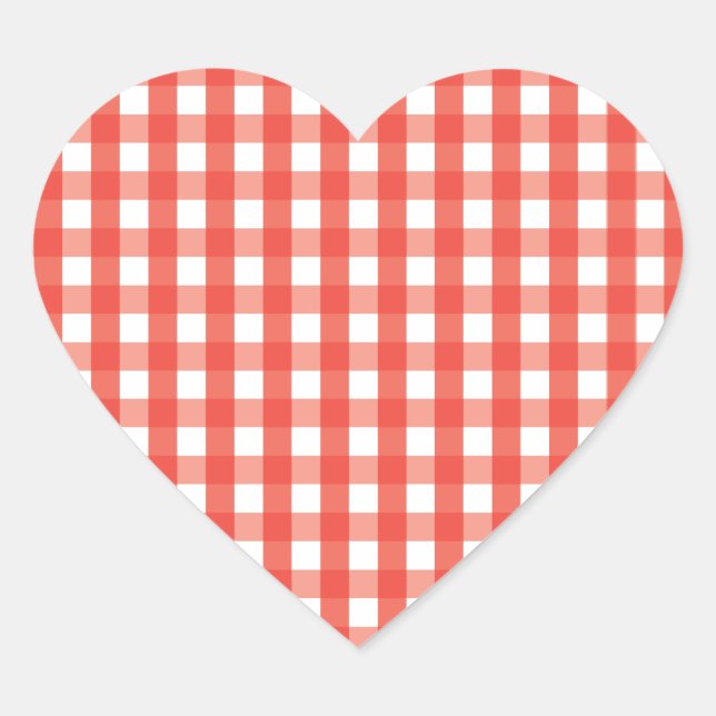 Red Gingham Check Pattern Heart Sticker (Front)