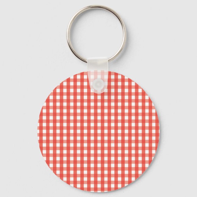 Red Gingham Check Pattern Key Ring (Front)
