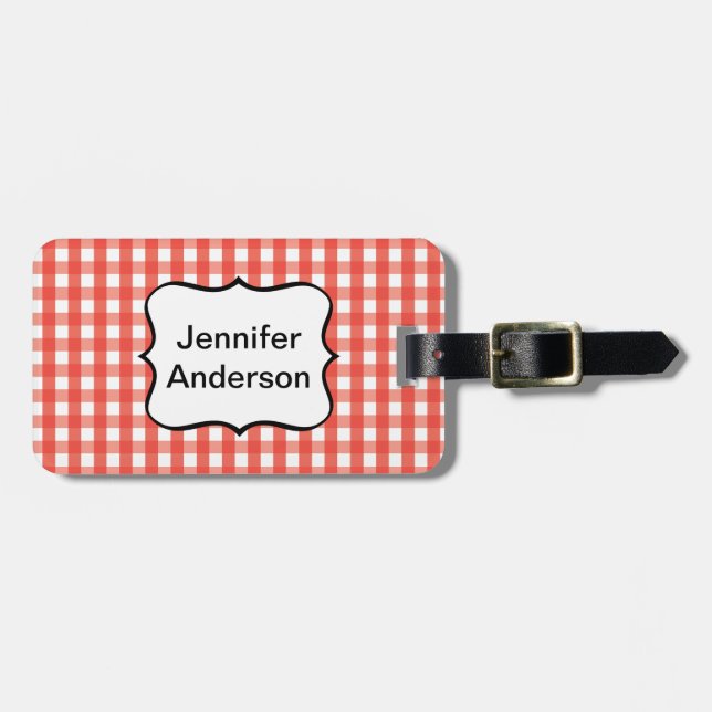 Red Gingham Check Pattern Luggage Tag (Front Horizontal)