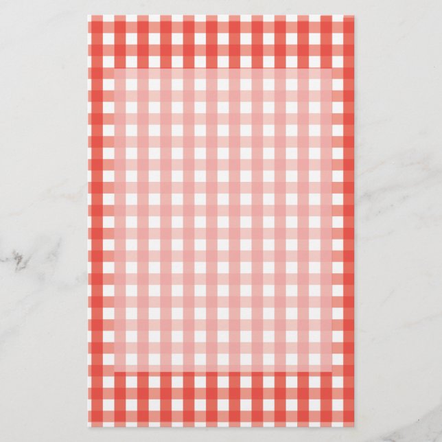Red Gingham Check Pattern Stationery (Front)
