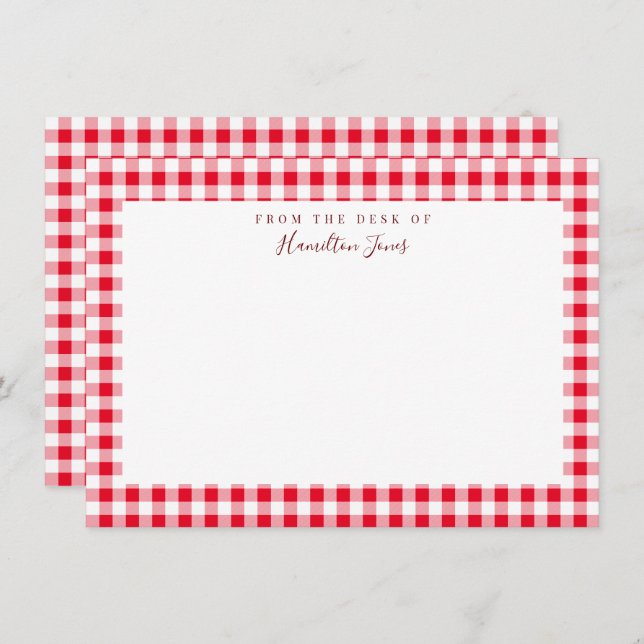 Red Gingham Check Personal Stationery Thank You (Front/Back)