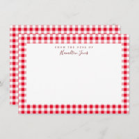 Red Gingham Check Personal Stationery Thank You