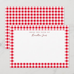 Red Gingham Check Personal Stationery Thank You Card