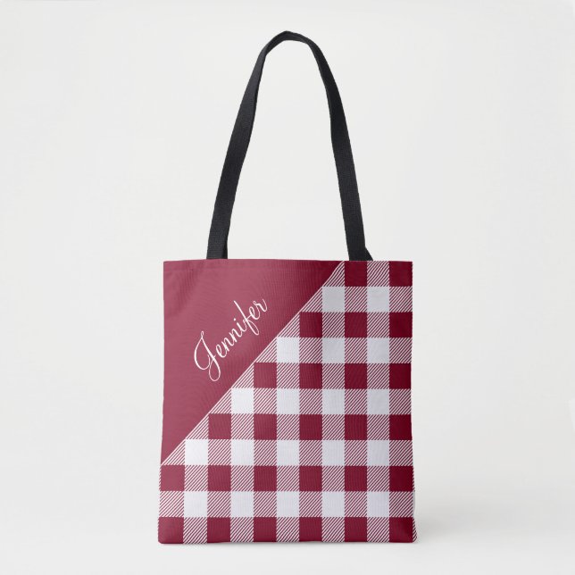 Red Gingham Checked Pattern Pattern Tote Bag (Front)