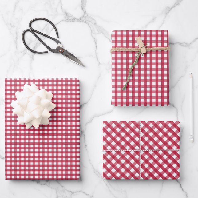 Red Gingham Checks Design Wrapping Paper Sheet (Front)