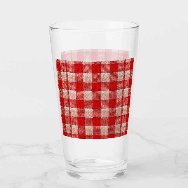 Red Gingham Chequered Pattern Burlap Look Glass (Front)