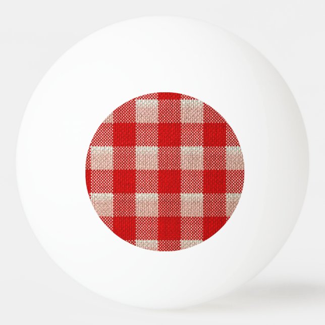 Red Gingham Chequered Pattern Burlap Look Ping Pong Ball (Front)