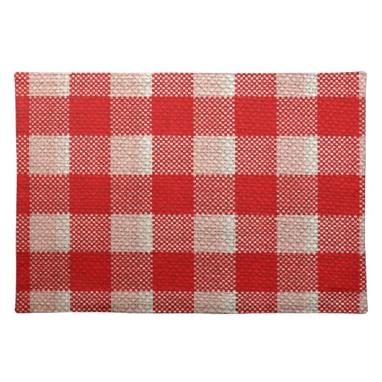 Red Gingham Chequered Pattern Burlap Look Placemat