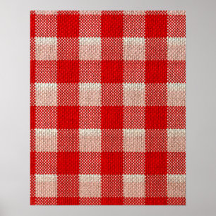 Red Gingham Chequered Pattern Burlap Look Poster