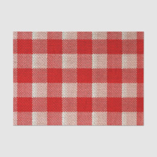 Red Gingham Chequered Pattern Burlap Look Tissue Paper