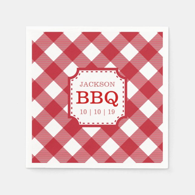Red Gingham Chequered Pattern Paper Napkin (Front)