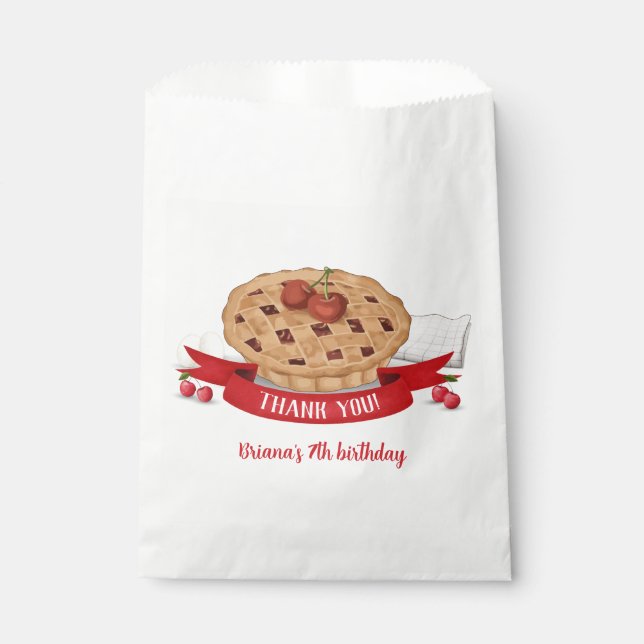 Red Gingham Cherry Cutie Pie Birthday Party Favour Bag (Front)
