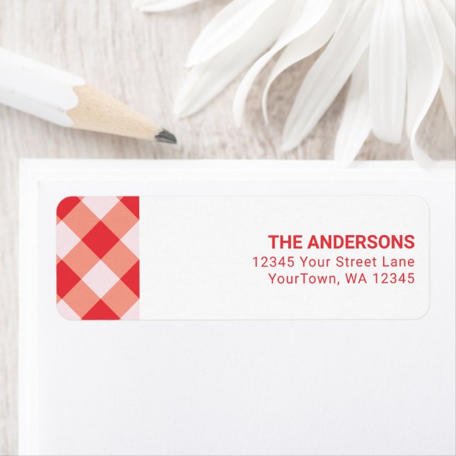 Red Gingham Christmas Holiday Return Address Label (Insitu)