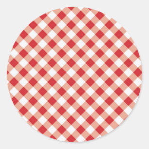 Red Gingham Classic Round Sticker