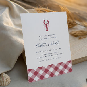 Red Gingham Classic Summer Lobster Bake Party Invitation