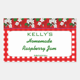Red gingham country raspbery jam jelly label