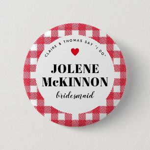 Red Gingham Country Wedding Bridesmaid Name 6 Cm Round Badge