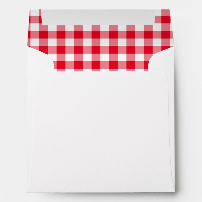Red Gingham Country Wedding Envelope (Back (Bottom))