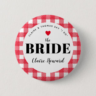 Red Gingham Country Wedding the Bride's Name 6 Cm Round Badge