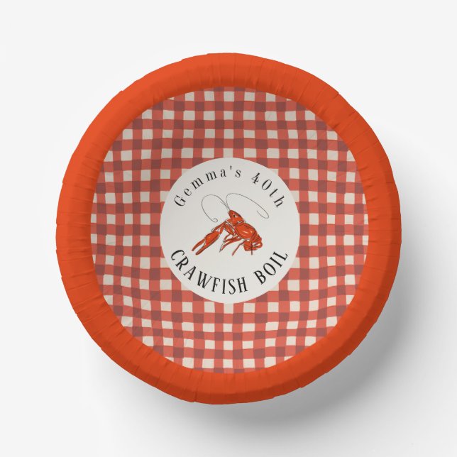 Red Gingham Crawfish Boil Seafood Party Paper Paper Plate (Front)