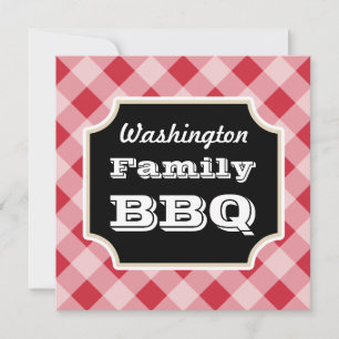 Red Gingham Custom Summer Family BBQ Invitations