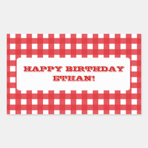 Red Gingham Customisable Party Sticker