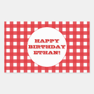 Red Gingham Customisable Party Sticker