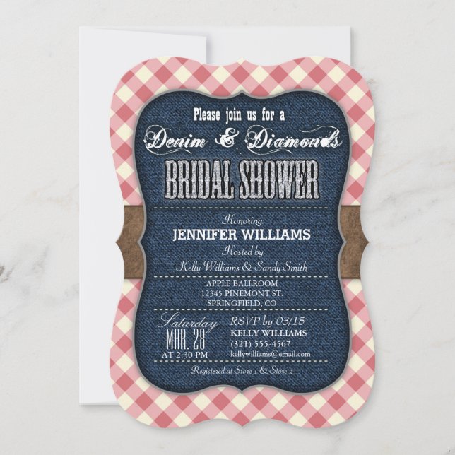 Red Gingham, Denim Bridal Shower Invitation (Front)