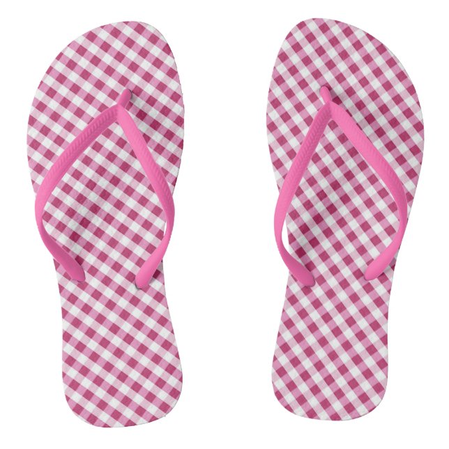 Red Gingham  Design Flip Flops (Footbed)