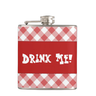 Red Gingham Drink Hip Flask