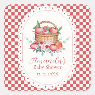 Red Gingham Flower Harvest Apple Baby Shower  Square Sticker