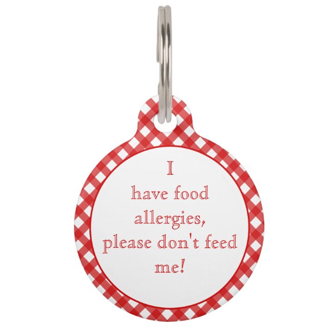 Red Gingham Food Allergies Medical Alert Pet Tag (Front)