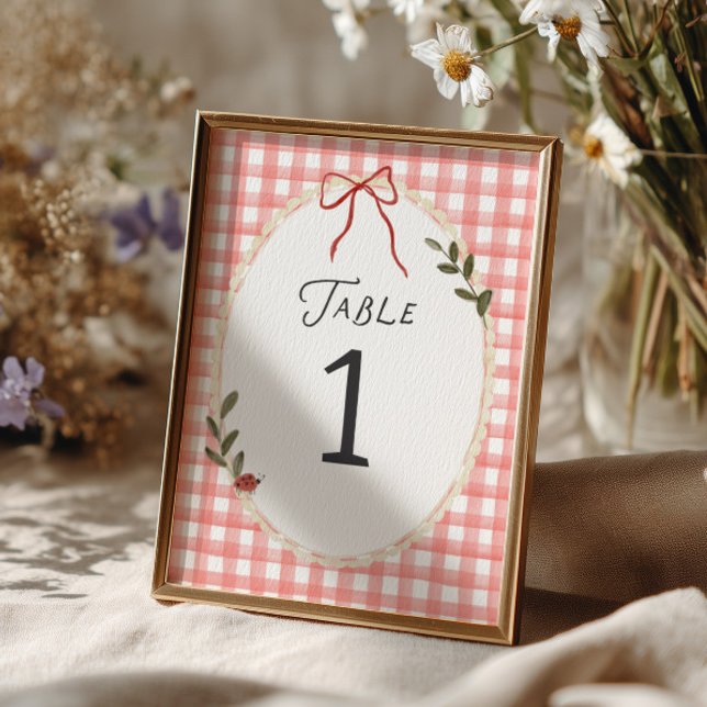 Red Gingham Frame Baby Shower Table Number (Creator Uploaded)