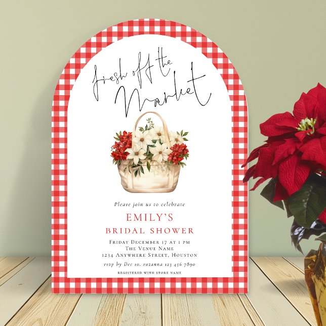 Red Gingham Fresh off Market Bridal Shower Arch Acrylic Invitations (Creator Uploaded)