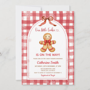 Red Gingham Gingerbread Christmas Baby Shower  Invitation