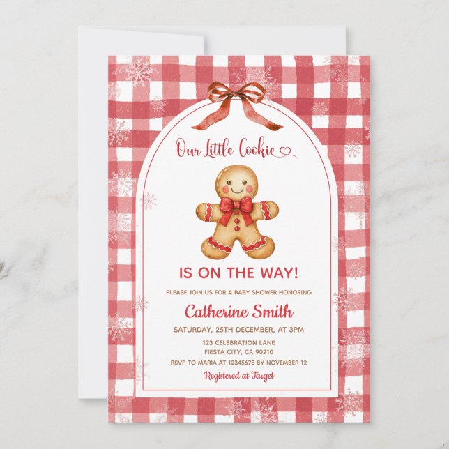 Red Gingham Gingerbread Christmas Baby Shower  Invitation (Front)
