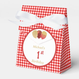 Red Gingham Glitter Balloons Custom 3 Photos Favour Box