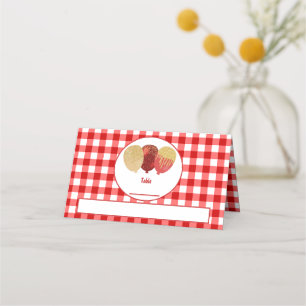 Red Gingham Glitter Balloons Folded Table Place Card