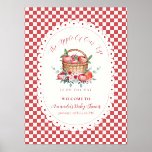 Red Gingham Harvest Apple Baby Shower Welcome  Poster