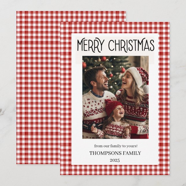 Red Gingham Holiday Family Photo Card (Front/Back)