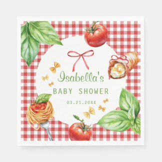 Red Gingham Holy Cannoli Baby Shower Paper Napkin