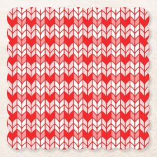 RED GINGHAM KNIT Scalloped Square Paper Coasters