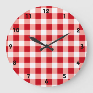Red Gingham Large Clock