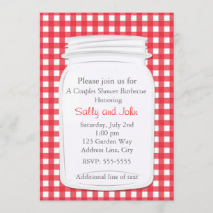Red Gingham Mason Jar Country Picnic Summer Invite