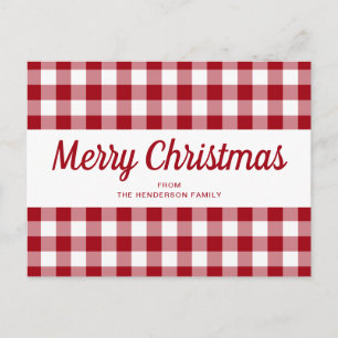 Red Gingham Merry Christmas Script  Postcard