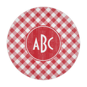 Red Gingham Monogram Cutting Board