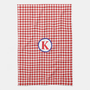 Red Gingham Monogram Tea Towel