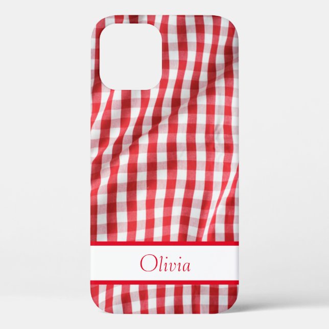 Red Gingham Name Simple Modern Case-Mate iPhone Case (Back)