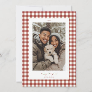 Red Gingham New Year Photo Holiday Card